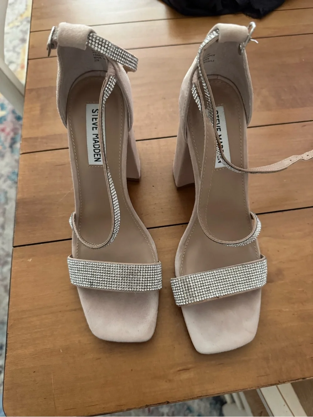 Steve Madden Blush Crystal Strap Block Heels